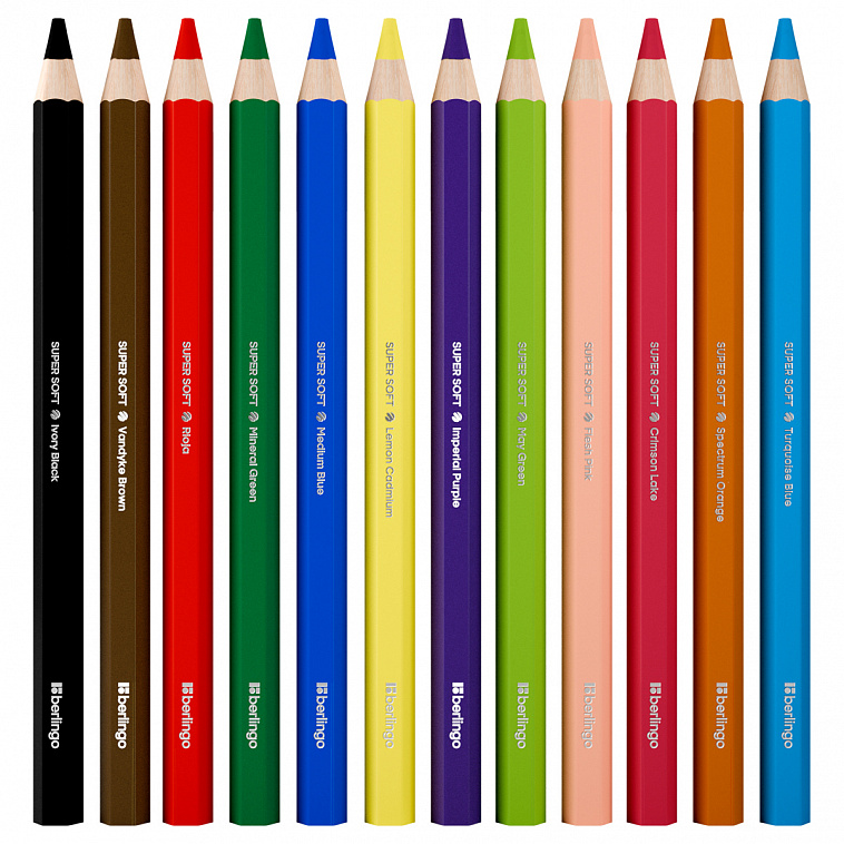 Набор карандашей цветные утолщенные Berlingo "SuperSoft. Jumbo", 12 цв., шестигранные, заточ., европ