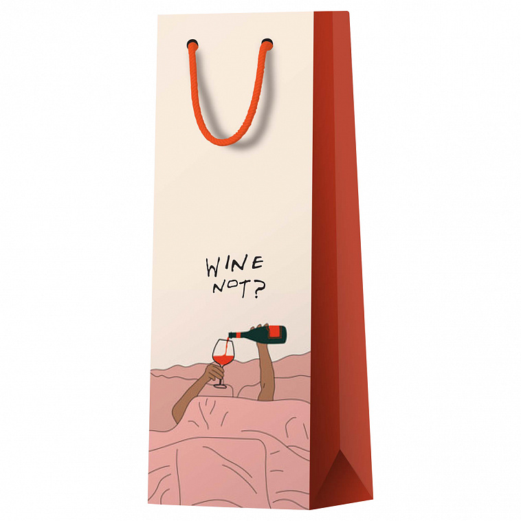 Пакет подарочный MESHU "Wine not" 12*36*8,5 см, глянцевая ламинация, под бутылку